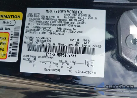 2023 Ford Mustang Ecoboost Premium Fastback from USA, damaged, VIN 1FA6P8TH8P5109735